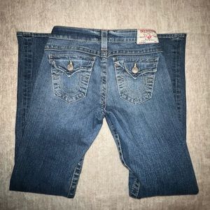 True Religion Billie Low Rise Straight Leg Flap Pocket Jeans, Size 28